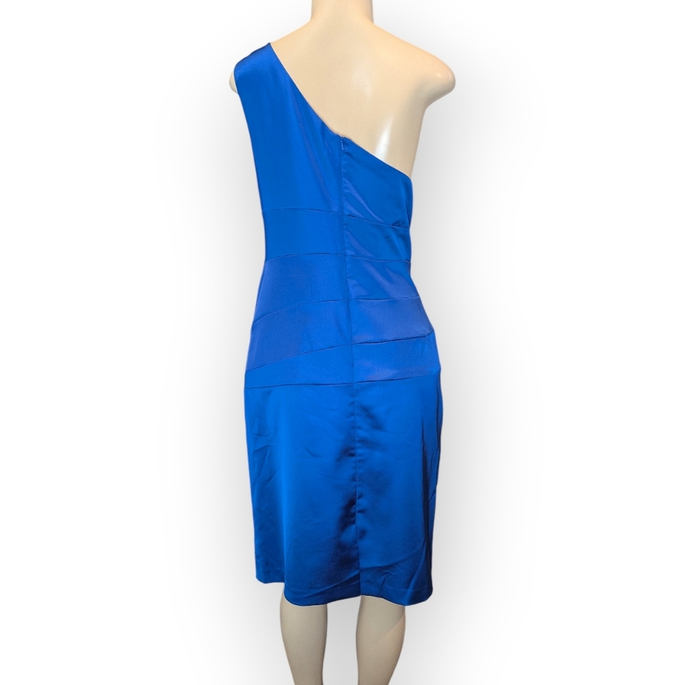 David's Bridal One Shoulder Asymmetrical Ruched Horizon Blue Cocktail Dress 16 - Picture 11 of 16